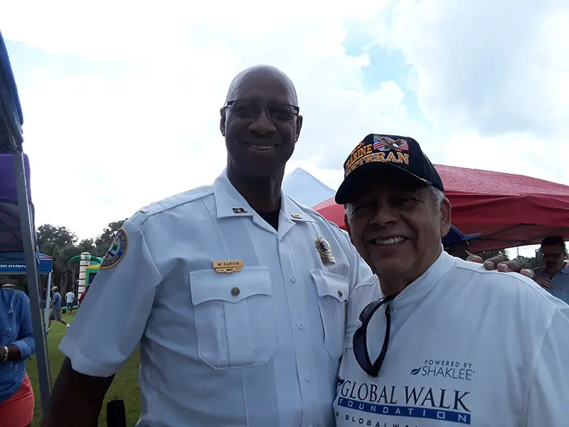 Aug 11, 2018: Praying at picnic day with Daytona PD & families; "Coffee with a Cop" regular, LT Garvin.
